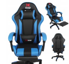 Xgaming játékszék lábtartóval - fekete és kék színben