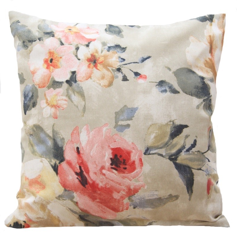 Béžový povlak na polštář s květinovým motivem