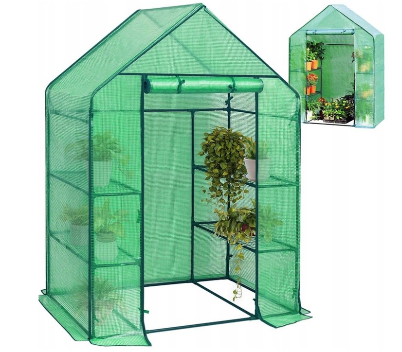 Záhradný skleník s fóliou a poličkami 73 x 140 m x 200 cm