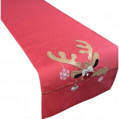 Božični šal v rdeči barvi z aplikacijo severnega jelena