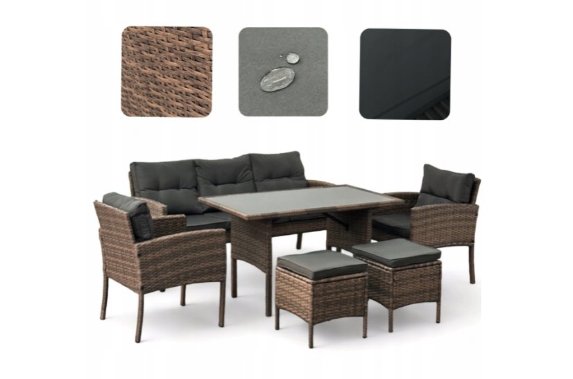 Veľká ratanová súprava v štýlovej hnedej farbe