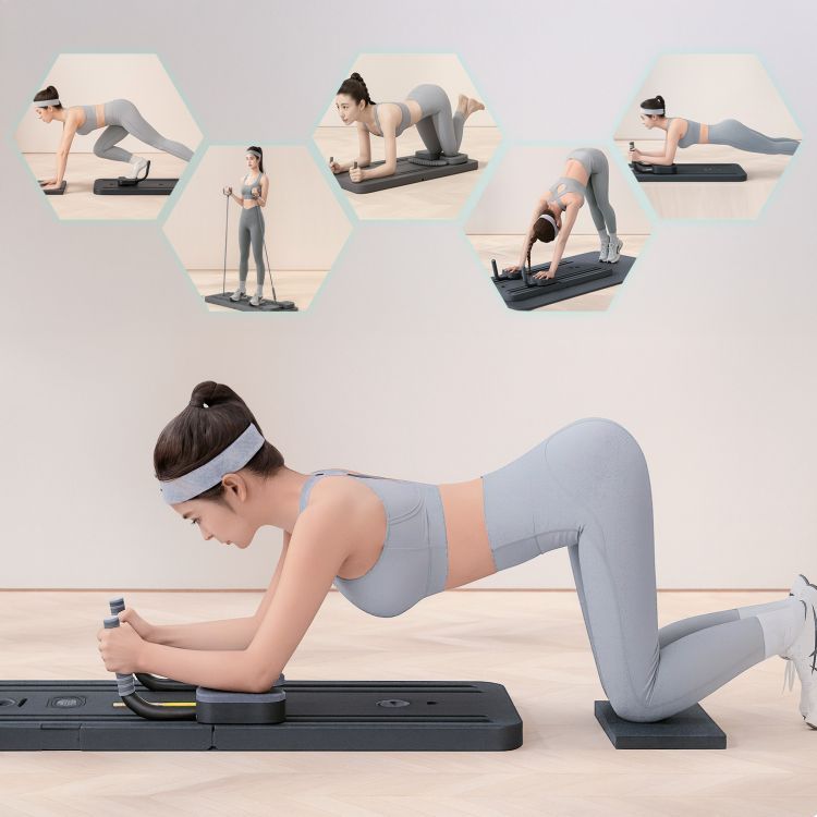 Multifunktionales Pilates Board - Trainingsboard mit Expandern, Griffen und LCD-Display