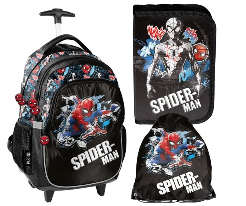 Set scuola 3 pezzi SPIDER-MAN - zaino su ruote + astuccio per matite + borsa a pantofola