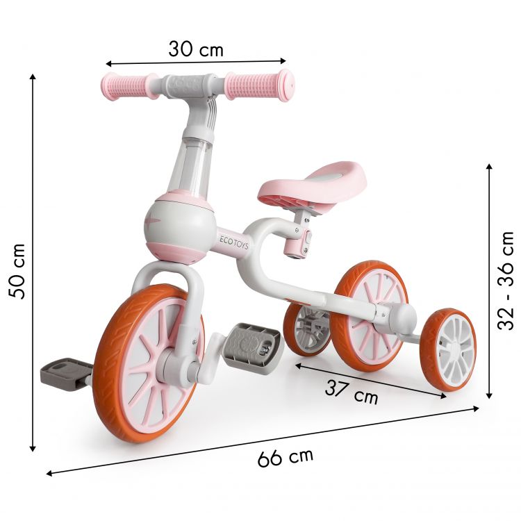 Bicicletta per bambini, bicicletta in rosa Ecotoys 4in1