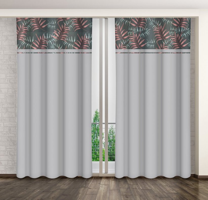 Dekoratív szürke függöny színes felső résszel - Méret: Hossz: 250 cm