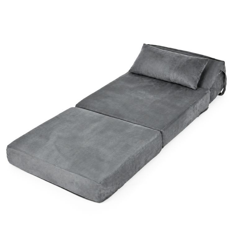 Rozkládací pěnová pohovka s polštářem a funkcí lůžka 190 x 70 cm – šedá