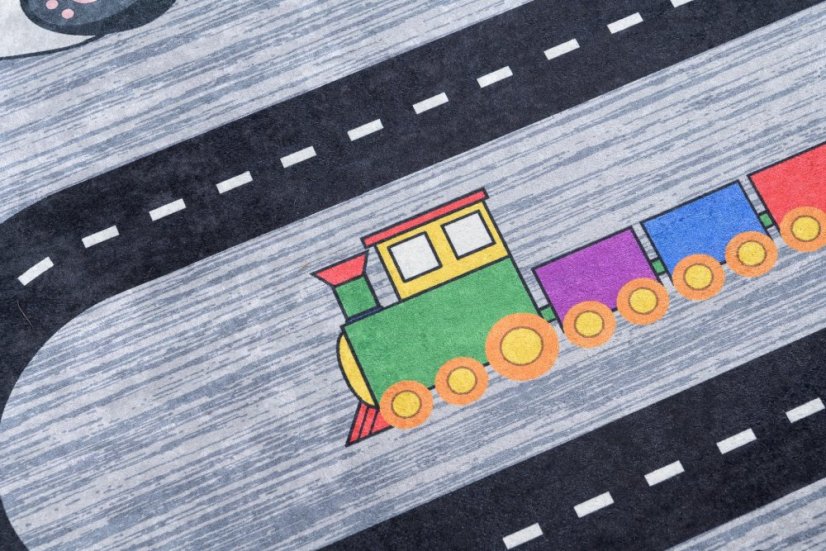 Kinderteppich mit Straßen-, Auto- und Tiermotiv