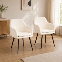 2 oblazinjeni jedilni stoli z nasloni za roke – kremast velur