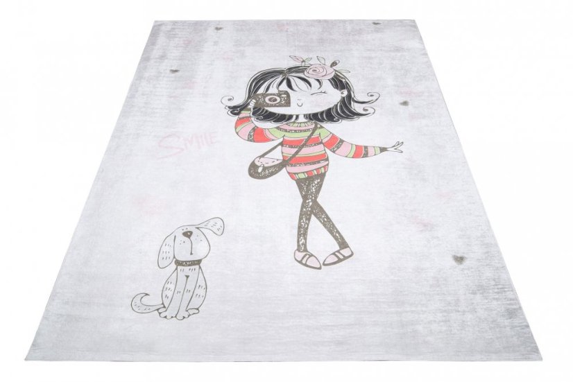 Kinderteppich für ein Mädchenzimmer mit einer Dame und einem Hund