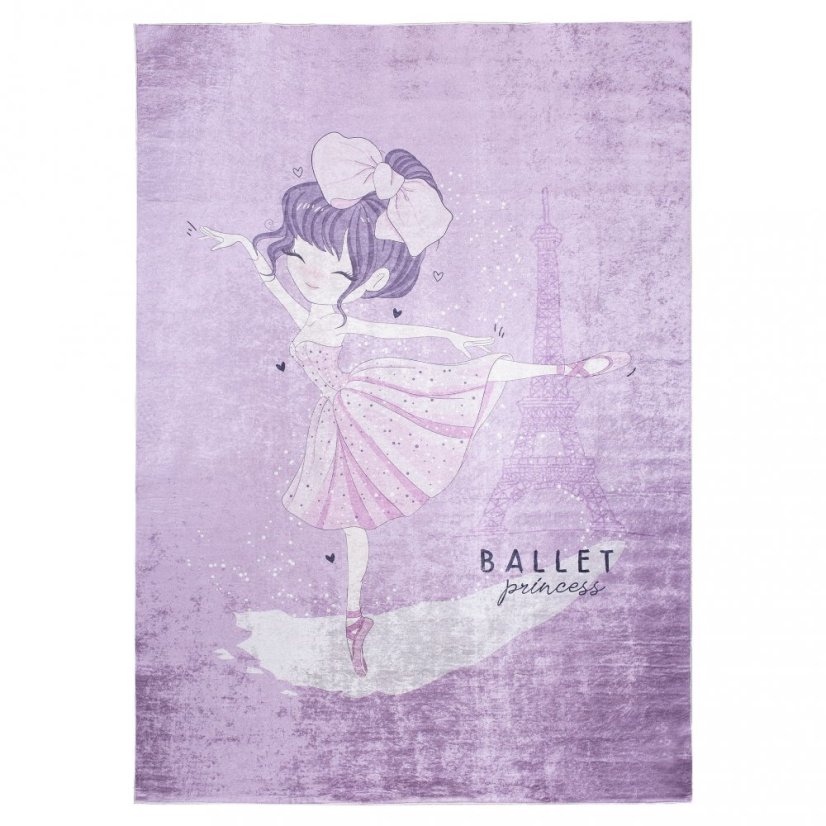 Lila Kinderteppich mit dem Motiv einer Ballerina am Eiffelturm