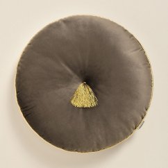 Elegantní hnědý velurový kulatý dekorativní polštář