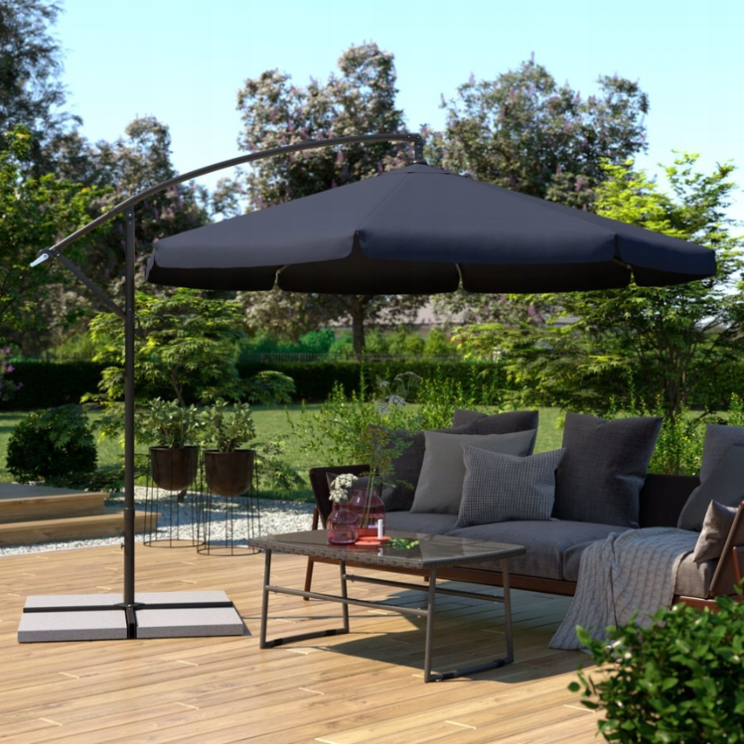 Ombrellone da giardino grande con supporto in grigio scuro