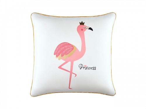 Bela prevleka za blazino s flamingom 45 x 45 cm
