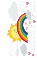 Veselá farebná detská nálepka na stene s pozitívnym motívom slniečka a dúhy