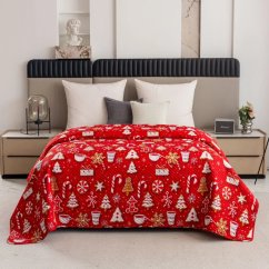 Vianočný prehoz na posteľ, červený, s motívom vianočného pečiva