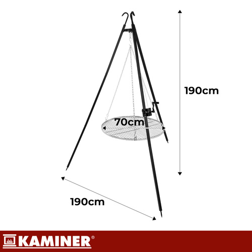 Vrtni roštilj Kaminer Tripod – tronožac s podesivom rešetkom za roštilj 70 cm