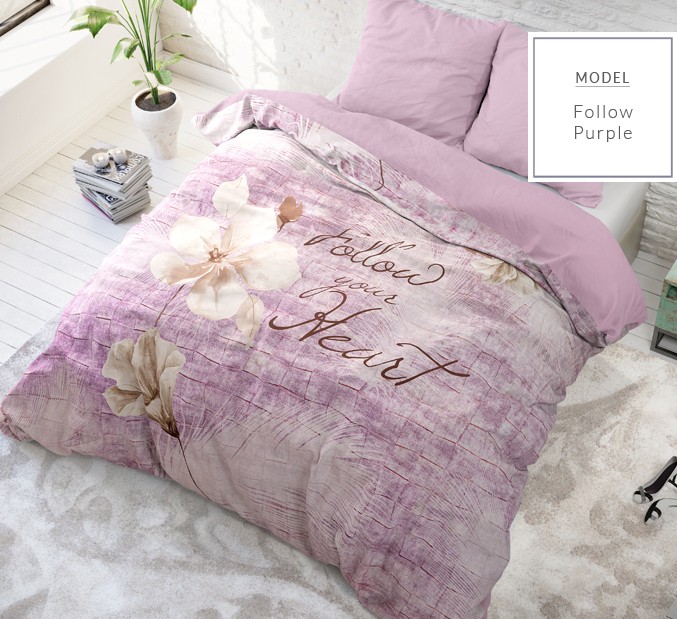 Luxusné bavlnené posteľné obliečky fialovej farby s nápisom