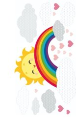 Veselá farebná detská nálepka na stene s pozitívnym motívom slniečka a dúhy