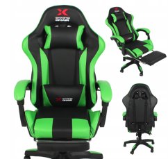Herné kreslo Xgaming s podnožkou - čierno-zelené