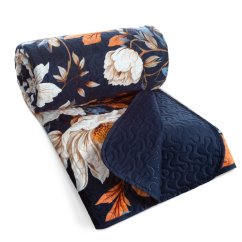 Cuvertură de pat matlasată în albastru marin cu model floral cu bujori