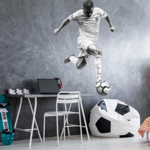Modern falmatrica gyerek és tinédzser szobába - fekete-fehér focista