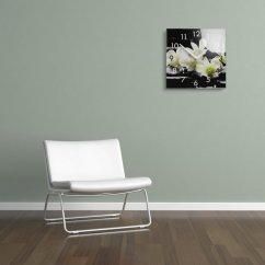 Dekorační skleněné hodiny 30 cm s bílou orchidejí