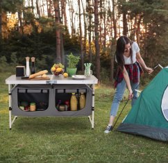 Klappbare Campingküche mit 2 Fächern 120 x 47 cm - grau