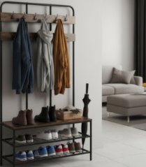 Freistehender Kleiderbügel mit Haken und Ablageflächen - 100 x 40 x 186 cm