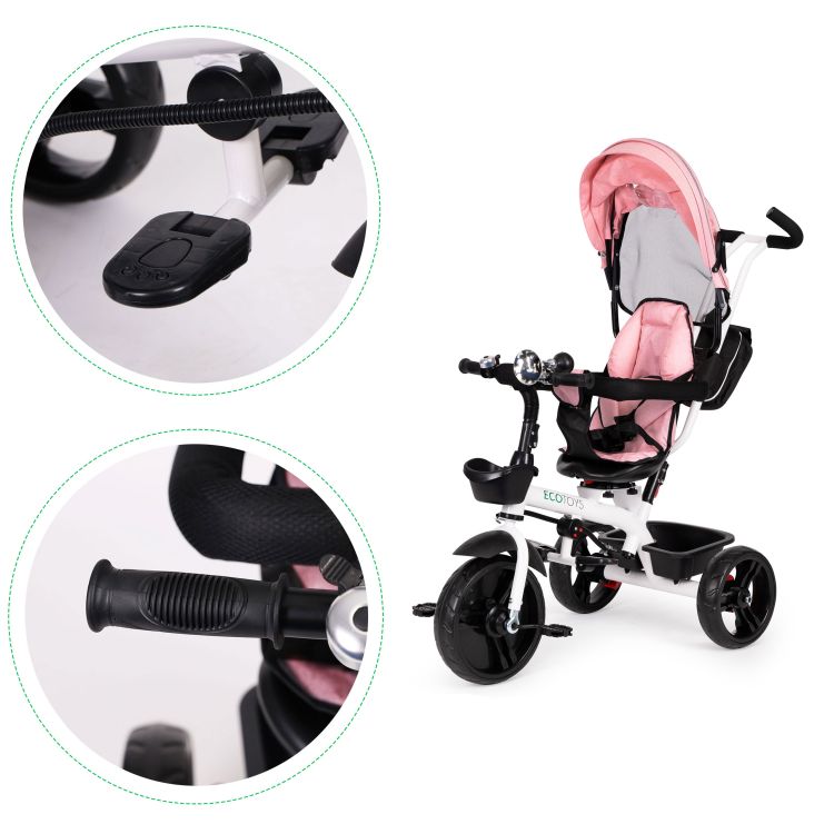 Růžová otočná tříkolka se střechou ECOTOYS