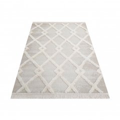 Skandinávský vzorovaný koberec s třásněmi béžové barvy