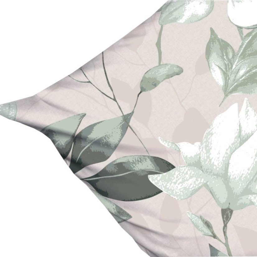 Prémiové bavlněné ložní prádlo - béžové se zelenými květy