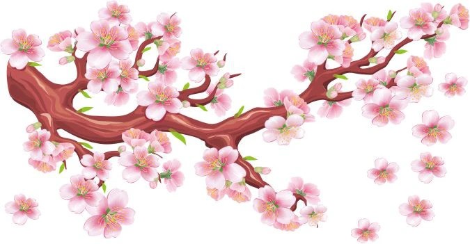 Adesivo murale per interni ramo fiorito con fiori rosa - Misure: 50 x 100 cm