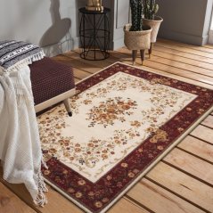 Červený květinový koberec ve vintage stylu do obývacího pokoje
