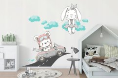 Autocolant decorativ de perete urs și iepuraș