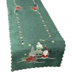 Vánoční zelený šátek s výšivkou elfa a sobů