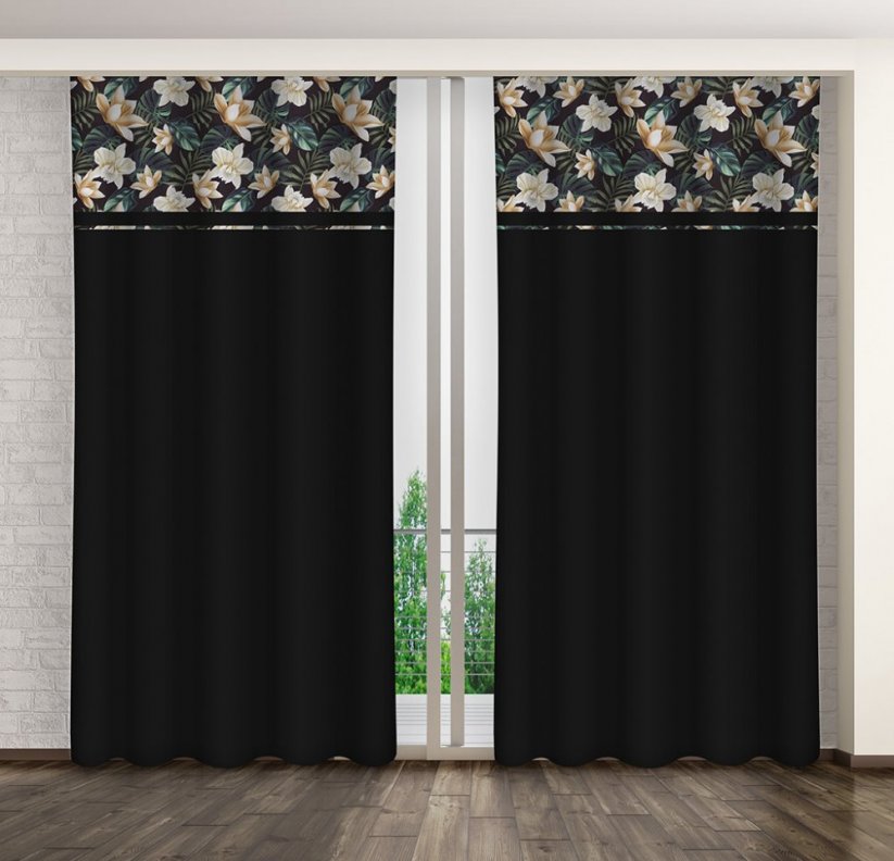 Luxus fekete függöny virágmintával