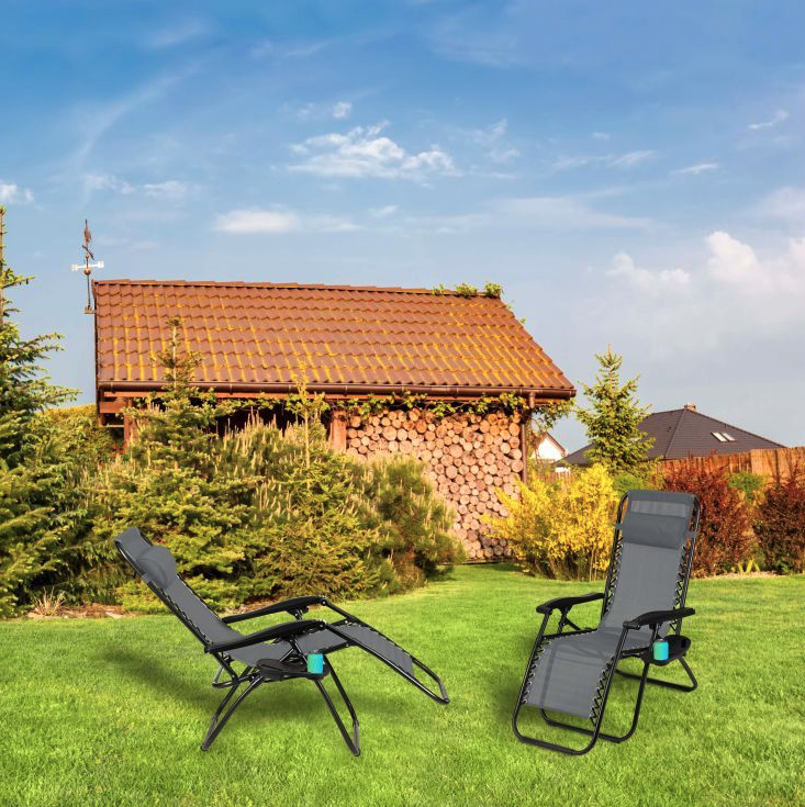 Gartenliege grau mit Getränkehalter