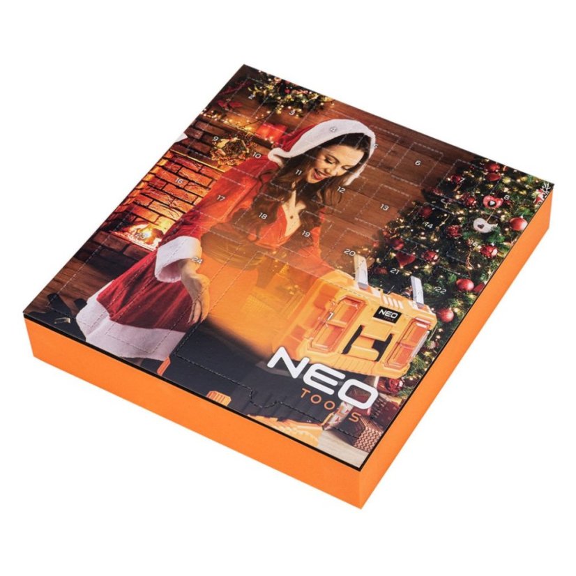 NEO TOOLS adventný kalendár pre domácich majstrov – sada bitov, hlavíc a obojstrannej račne