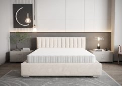 Moderní čalouněná postel s vertikálním prošíváním na čele v krémové barvě 180 x 200 cm