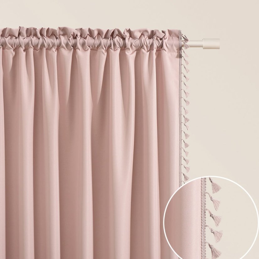 Púderrózsaszín függöny LARA szalaghoz, rojtokkal 140 x 250 cm