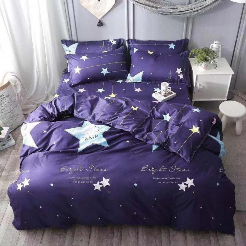 Kvalitné obojstranné fialové posteľné obliečky s hviezdami