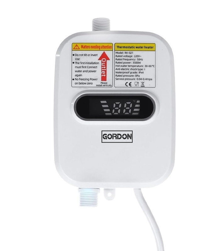 Elektrický průtokový ohřívač vody 3 500 W s displejem a sprchou, 15–50 °C