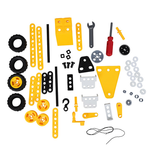 Kreatív 3D építő készlet gyerekeknek - 100 alkatrész csavarokkal, kerekekkel és szerszámokkal