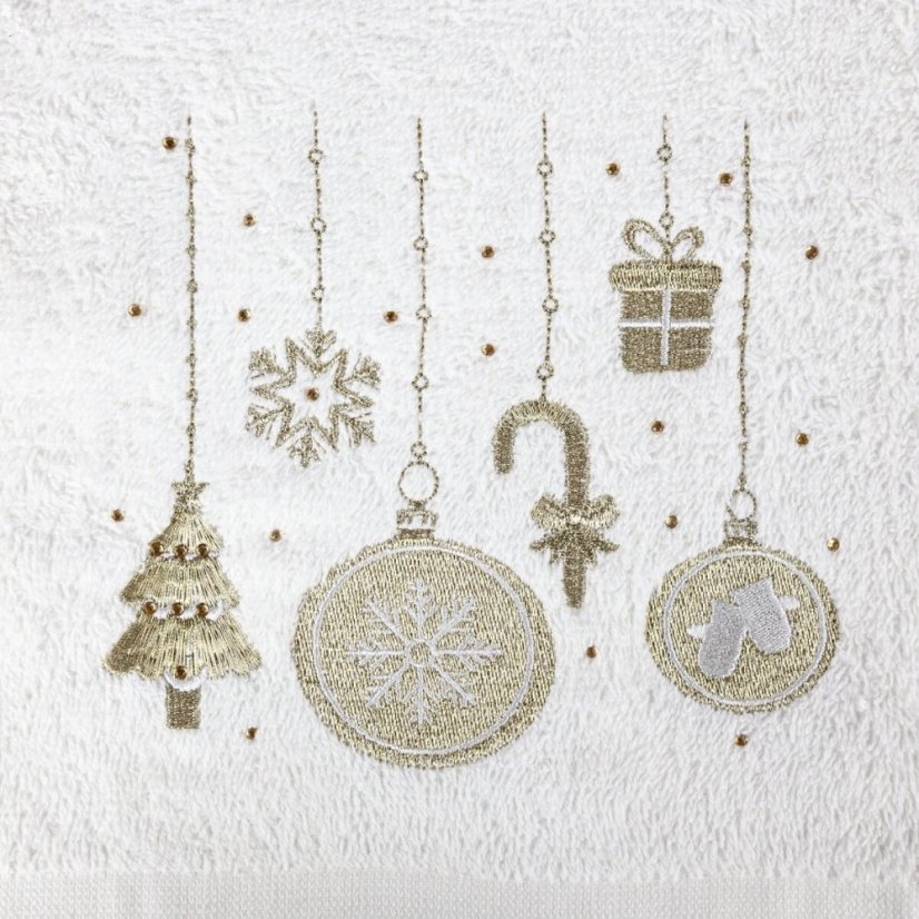 Bavlněný vánoční ručník bílý s vánočními ozdobami