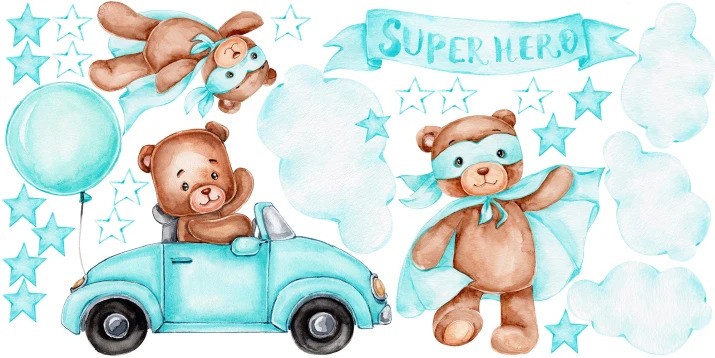 Adesivo murale per bambini orsetto supereroe