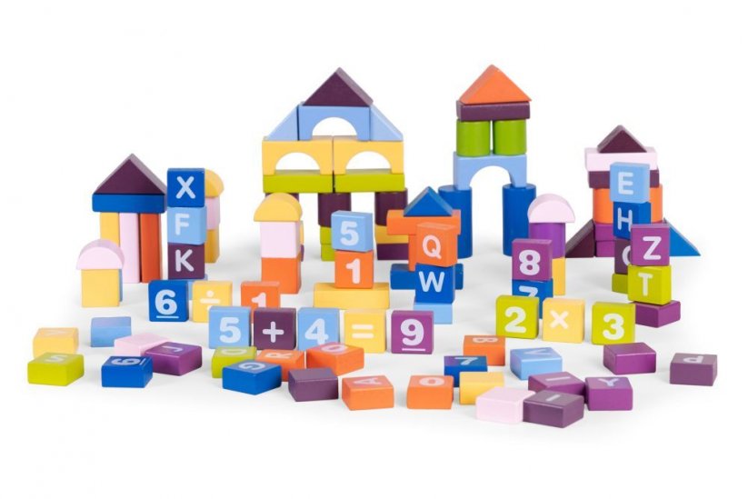 Holzbaukasten für Kinder - farbig 108 Teile