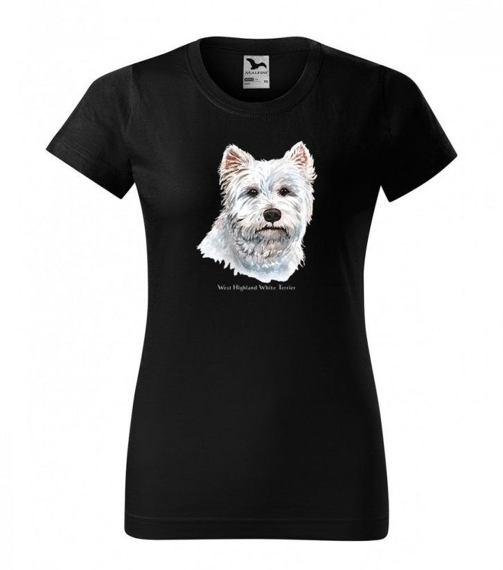 Bavlnené tričko dámske s originálnou potlačou West Highland Terrier - Farba: Čierna, Veľkosť: XXXL