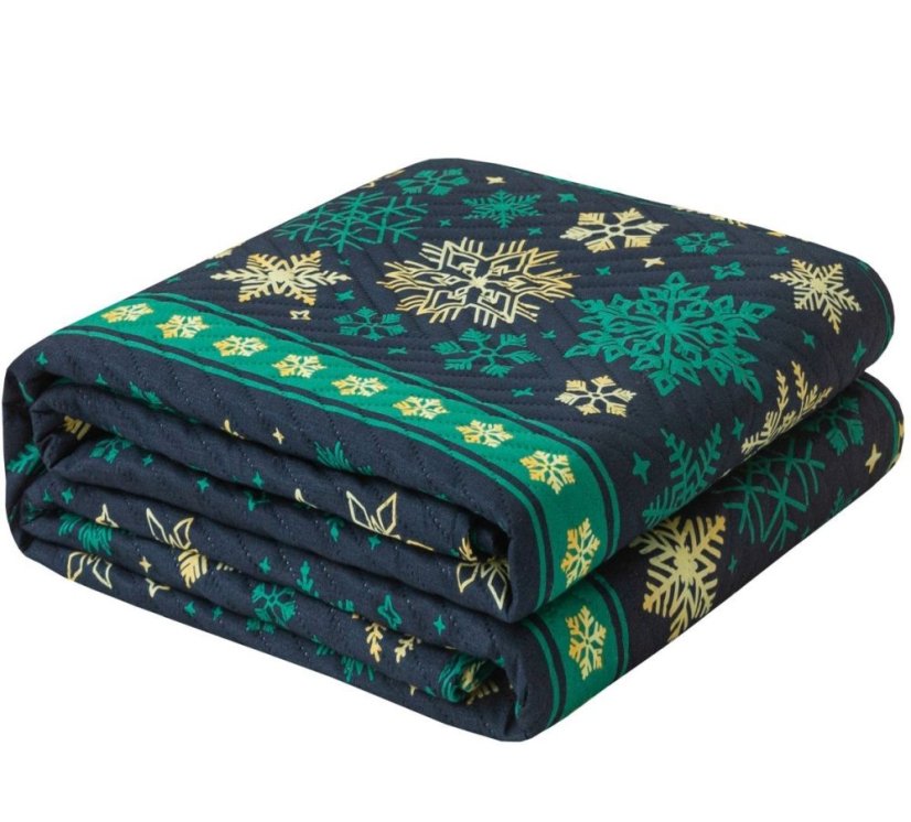 Zöld karácsonyi ágytakaró hópelyhekkel