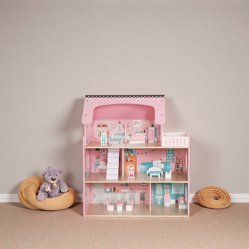 Veľký drevený domček pre bábiky s LED osvetlením