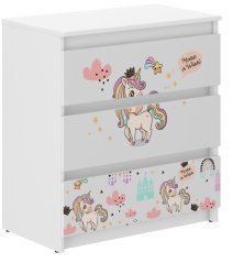 Kommode für Kinderzimmer mit Regenbogen-Einhorn-Motiv 76x40x70 cm